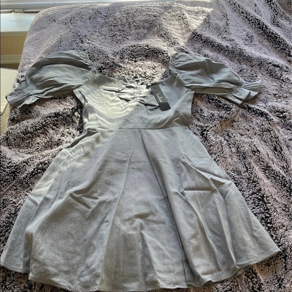 Elsie Dusty Blue Puff Sleeve Mini Dress